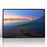 Large abstract wall art of Lake Powell in muted earth tones, framed in black acrylic, suitable for modern art wall decor.