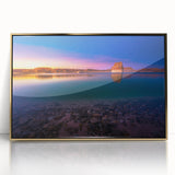 Framed acrylic print of Lake Powell with subtle gold tones, ideal for modern art wall decor.