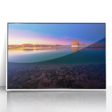 Framed acrylic print of Lake Powell with soft blue and beige tones, ideal for modern art wall decor.
