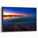 Black and white framed canvas of Lake Powell, Arizona landscape, ideal for bedroom wall decor.