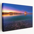 Large art of Lake Powell in Arizona, depicted in rich blue and orange hues on stretched canvas.
