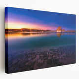 Large art of Lake Powell in Arizona, depicted in rich blue and orange hues on stretched canvas.