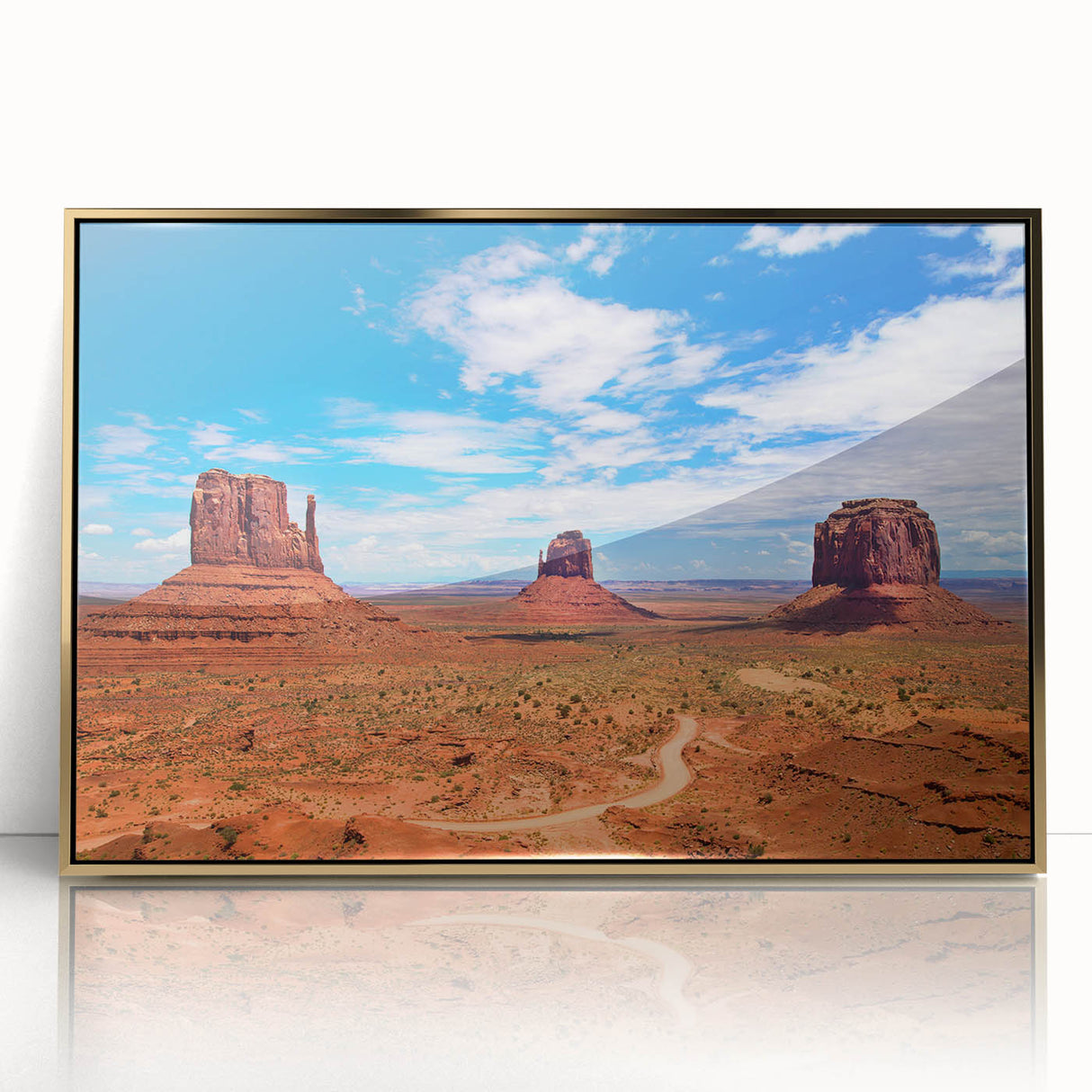 Framed acrylic print of Monument Valley with warm earth tones, ideal for modern art wall decor.