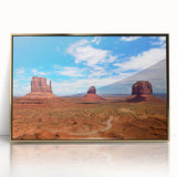 Framed acrylic print of Monument Valley with warm earth tones, ideal for modern art wall decor.