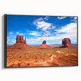 Black and white framed canvas of Monument Valley, ideal for bedroom wall decor with a vintage poster art style.