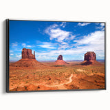 Black and white framed canvas of Monument Valley, ideal for bedroom wall decor with a vintage poster art style.