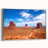 Landscape art painting of Monument Valley with vibrant sunset colors on a framed canvas, ideal for living room decor.