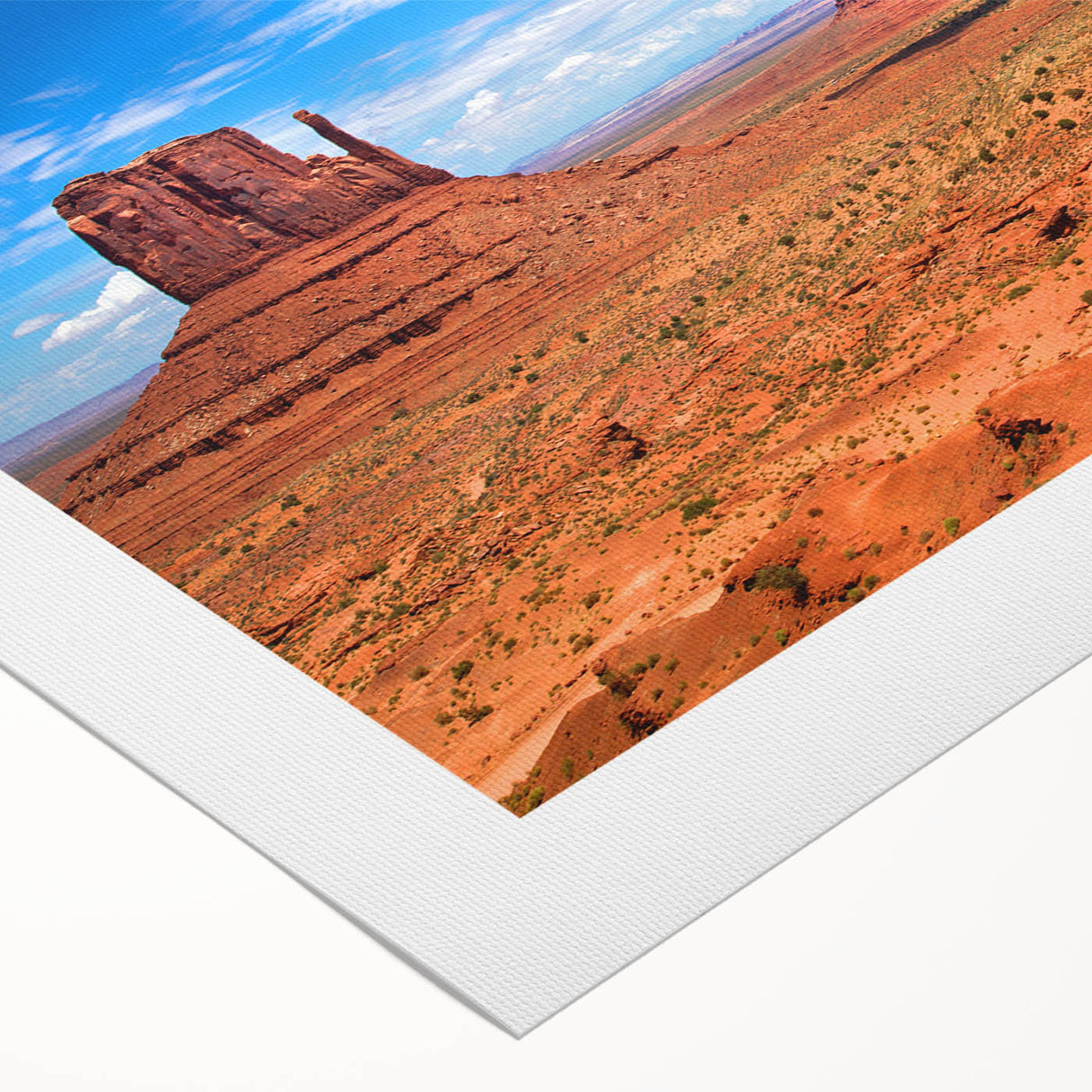 Art deco poster of Monument Valley in Arizona with warm, earthy tones on rolled canvas, suitable for dining room decor.