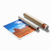 Monument Valley landscape on rolled print, featuring earth tones, ideal for classy bathroom wall art.