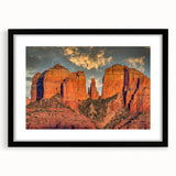 Extra large textured abstract art print of Sedona, Arizona in vibrant colors on a framed black mat.