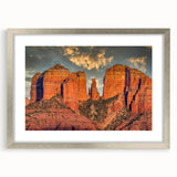 Textured art print of Sedona, Arizona, in muted earth tones on a framed canvas, suitable for bedroom decor.