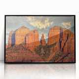 Large abstract wall art of Sedona's landscape in earthy tones on a black framed acrylic, suitable for modern art wall decor.