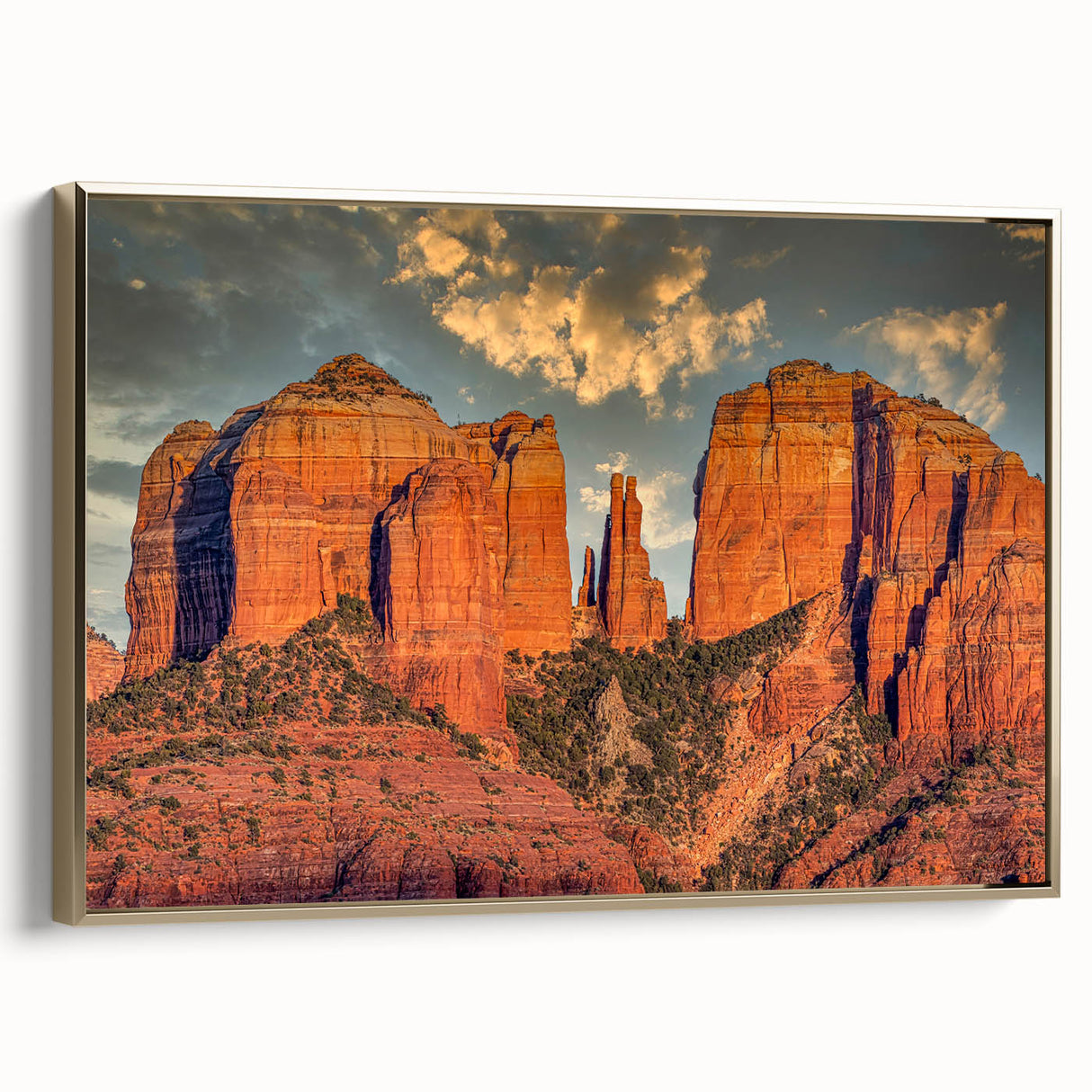 Framed canvas depicting a vintage poster art scenery of Sedona's landscape, ideal for bedroom wall decor.