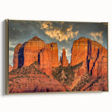 Framed canvas depicting a vintage poster art scenery of Sedona's landscape, ideal for bedroom wall decor.