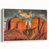 Extra large framed canvas of vintage poster art depicting colorful Sedona, Arizona scenery, suitable for living room decor.