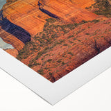 Art deco poster of Sedona landscape in earth tones on rolled canvas, suitable for dining room decor.