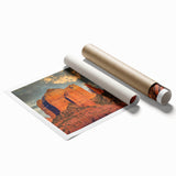 Rolled print of Sedona landscape in muted earth tones, ideal for classy bathroom wall art.