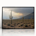 Large abstract wall art of Sonoran Desert scenery in Arizona, featuring muted earth tones on a black framed acrylic.