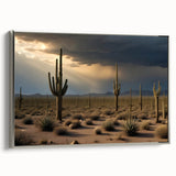 Framed canvas featuring a Sonoran desert landscape in Arizona with colorful sunset hues, ideal for living room decor.