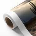 Art deco style poster of the Sonoran desert in Arizona, featuring muted earth tones on a rolled canvas.