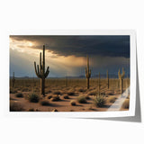 Sonoran Desert landscape with vibrant sunset hues on a rolled canvas, ideal for art wall dining room.