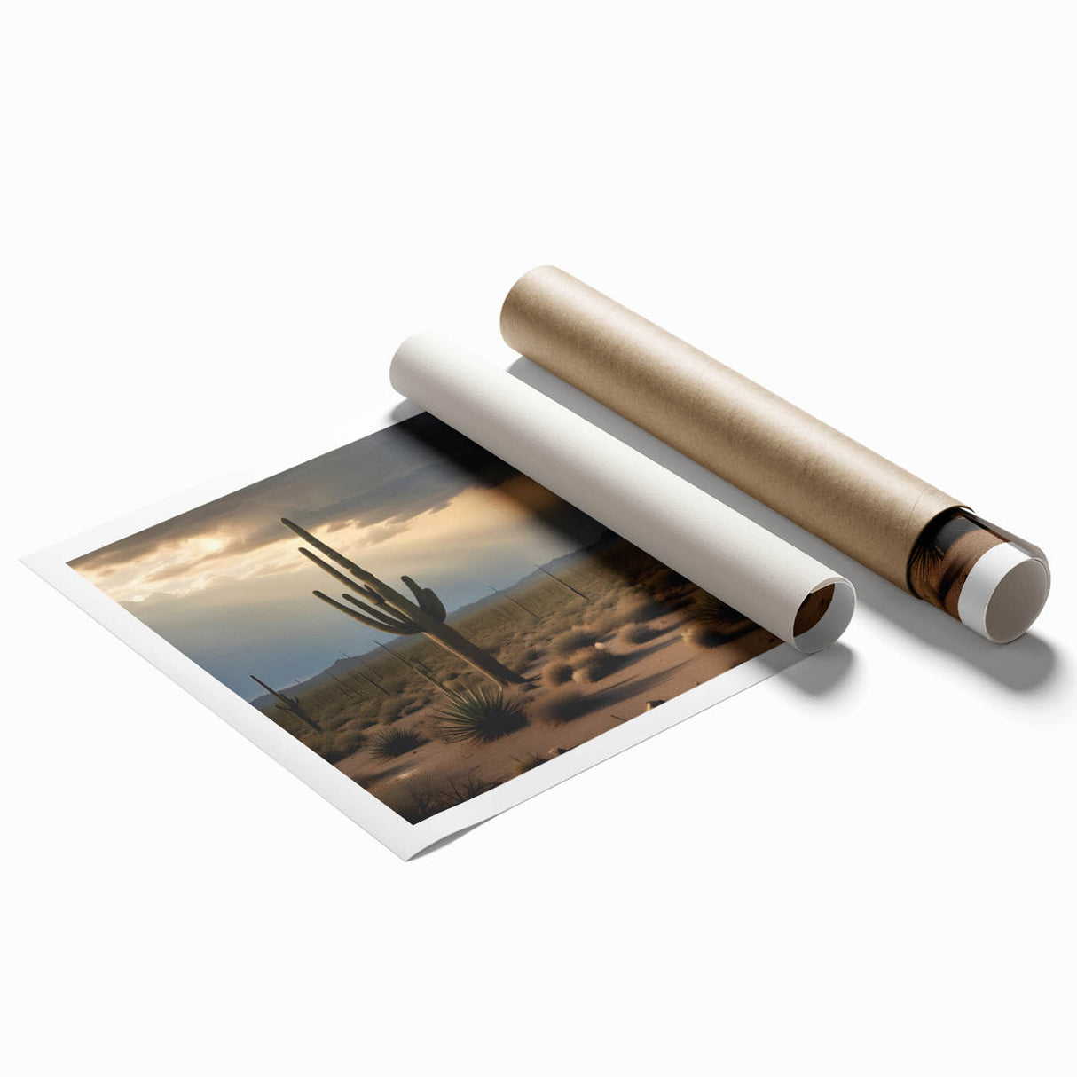 Extra large rolled print of Sonoran desert with vibrant sunset hues, ideal for classy bathroom wall art.