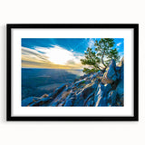 Abstract art print featuring vibrant, textured colors of an Arkansas scenery on a large framed canvas.
