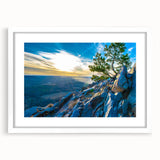 Abstract art print depicting the Arkansas landscape in muted earth tones, framed with a white mat.