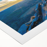 Art deco poster of Arkansas scenery on rolled canvas, featuring muted green and blue tones.