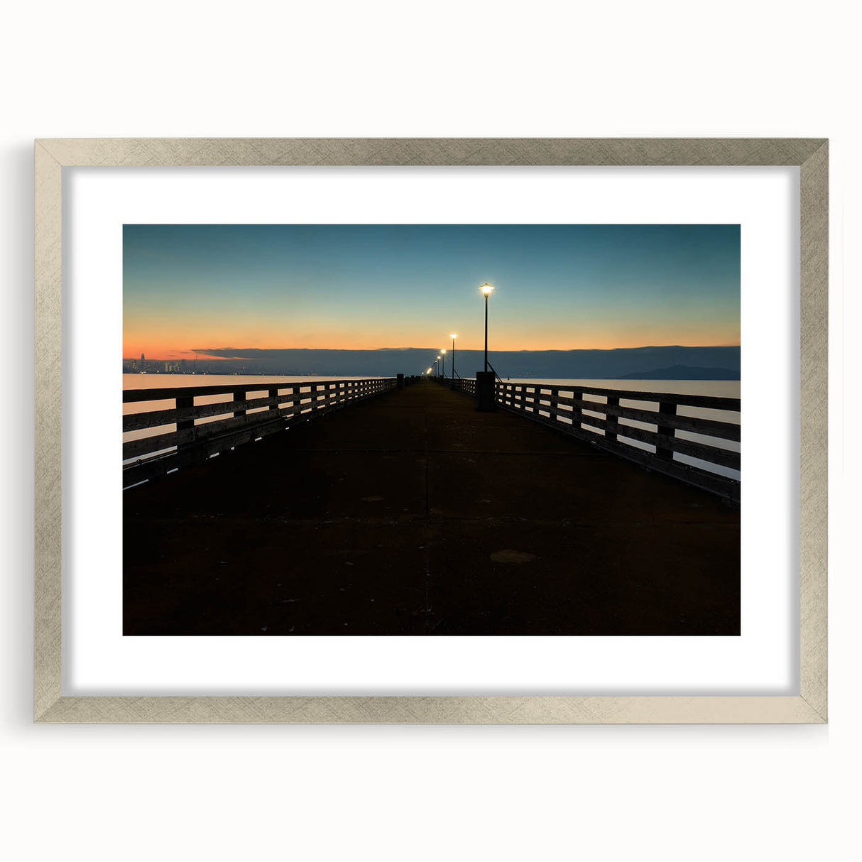Textured abstract art print depicting a serene Berkeley landscape in muted earth tones on a framed silver mat.