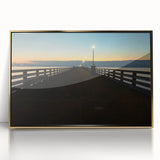 Mid-century modernist acrylic print of Berkeley, California, in gold frame, ideal for modern art wall decor.