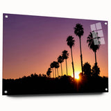 Acrylic print of a Beverly Hills streetscape in muted earth tones, ideal for dining room decor.