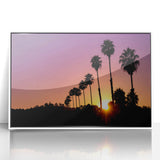 Art Deco style poster of Beverly Hills scenery in muted pastel colors on framed acrylic, suitable for nursery wall art.