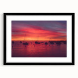 Extra large abstract art print of Catalina, California, in vibrant colors and textured style, framed in black.