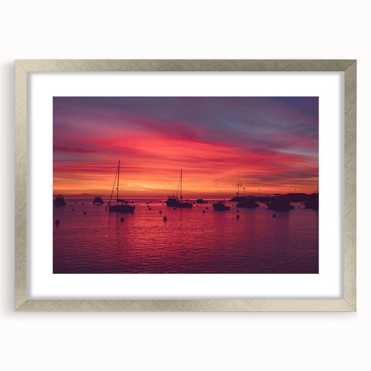 Textured abstract art print depicting a scenic Catalina landscape in muted earth tones, framed in silver.