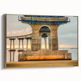 Framed canvas depicting vintage-style Coronado, California landscape in black and gold tones, ideal for bedroom wall art.