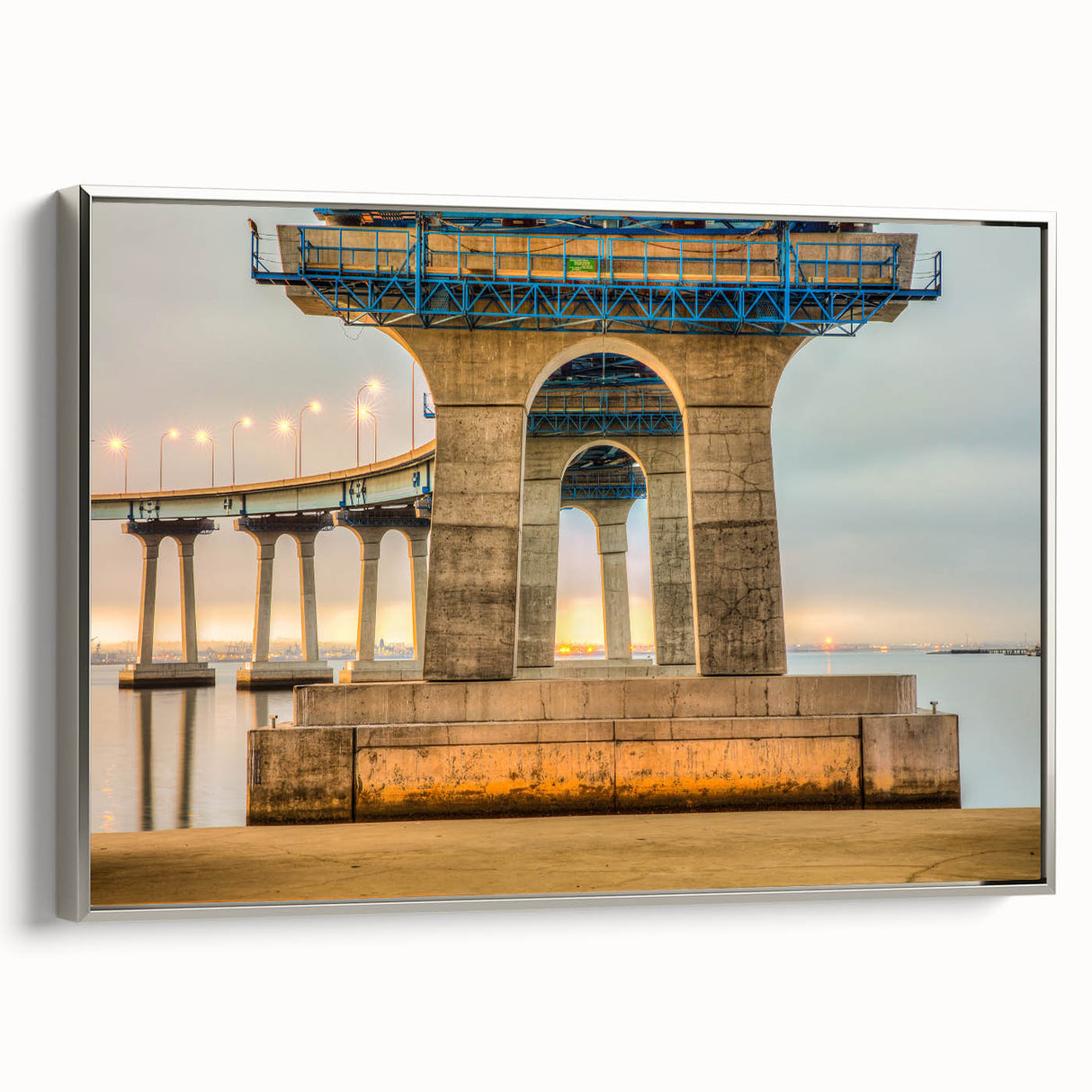 Landscape art painting of Coronado, California, featuring colorful vintage poster art on a framed canvas.