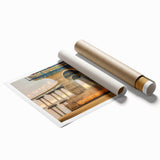 Extra large rolled print of a floral art scene in muted pastel shades.