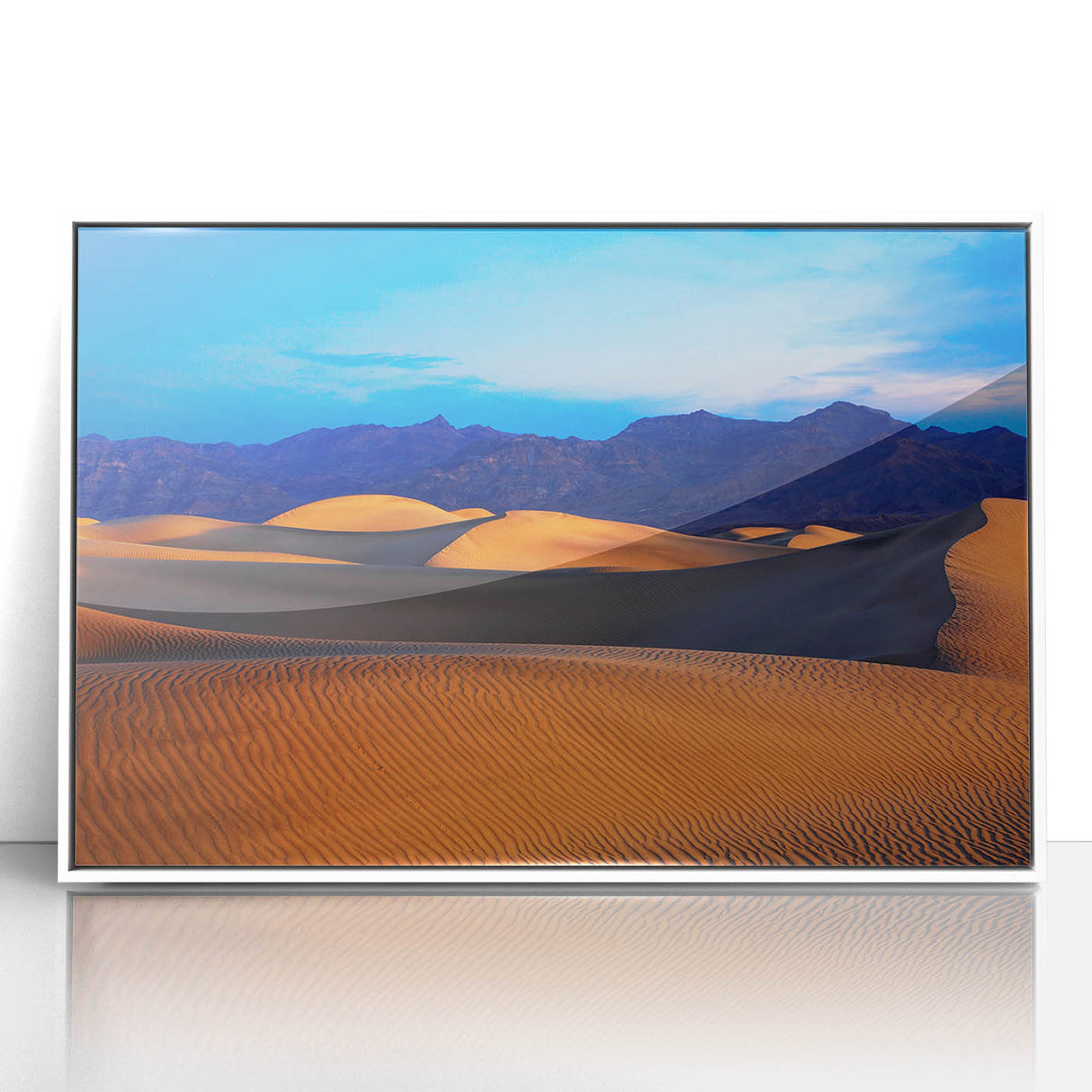 Acrylic print of Death Valley with soft pastel hues in an art deco style, ideal for modern art wall decor.