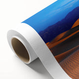 Art deco poster of Death Valley in muted earth tones on rolled canvas, suitable for dining room decor.