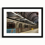 Extra large abstract art print featuring a colorful, textured depiction of the Hollywood skyline, framed in black.