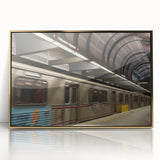 Large acrylic print of Hollywood, California scenery with golden hues, framed in mid-century modernist style.