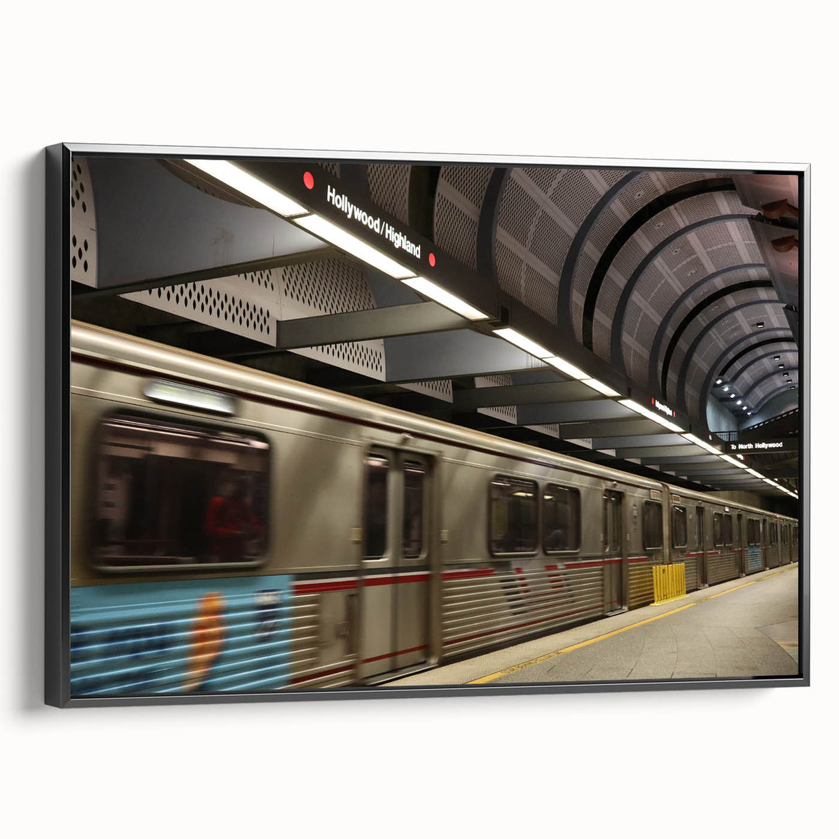 Black and white framed canvas of vintage Hollywood, California landscape, ideal for bedroom wall art.