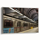 Framed canvas of a vintage-style Hollywood, California landscape with colorful art on a black background.