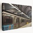 Large canvas print of the Hollywood, California skyline in muted gray and blue tones, suitable for kitchen wall art.
