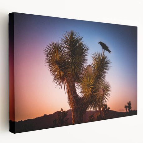 Joshua Tree landscape on stretched canvas, featuring earthy tones and a realistic style, suitable for kitchen wall art.