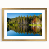Extra large abstract art print of Lake Tahoe in textured style, featuring blue and green hues on a gold-framed canvas.
