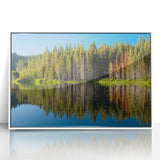 Acrylic print of Lake Tahoe with serene blue and white tones in an art deco style, ideal for modern art wall decor.