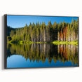 Black and white framed canvas of Lake Tahoe landscape, ideal for bedroom wall art.