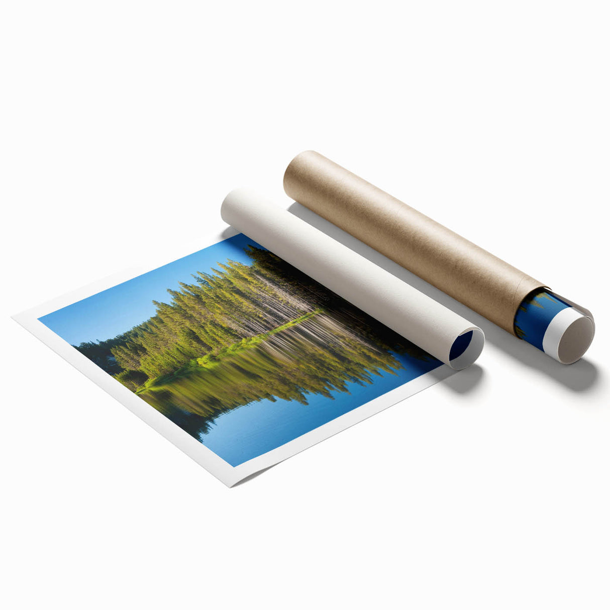Extra large rolled print of Lake Tahoe with muted blue tones, ideal for classy bathroom wall art.